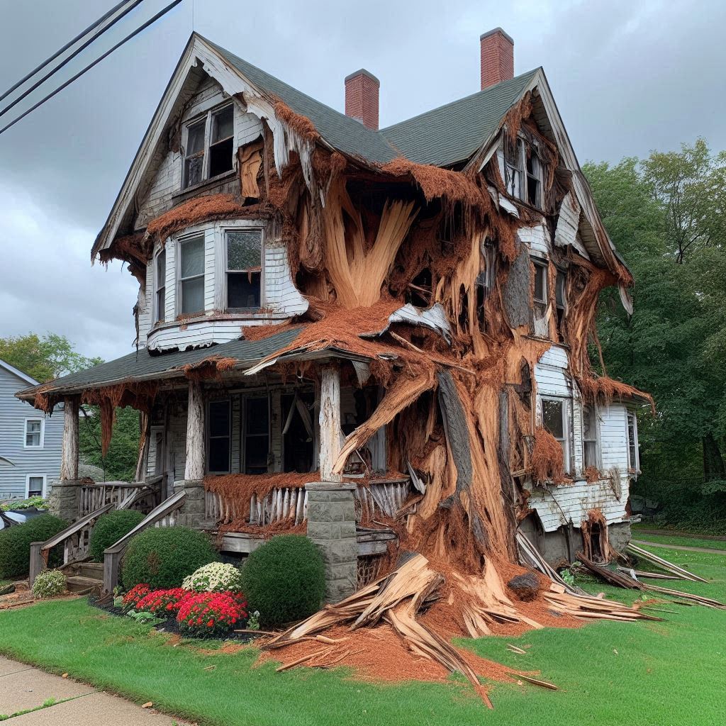 Signs Your Avon Home Needs a Tree Inspection Damaged tree on an Avon home showing signs of disease and decay